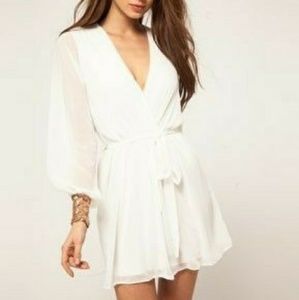 White ASOS Wrap Dress with Sequin Cuff